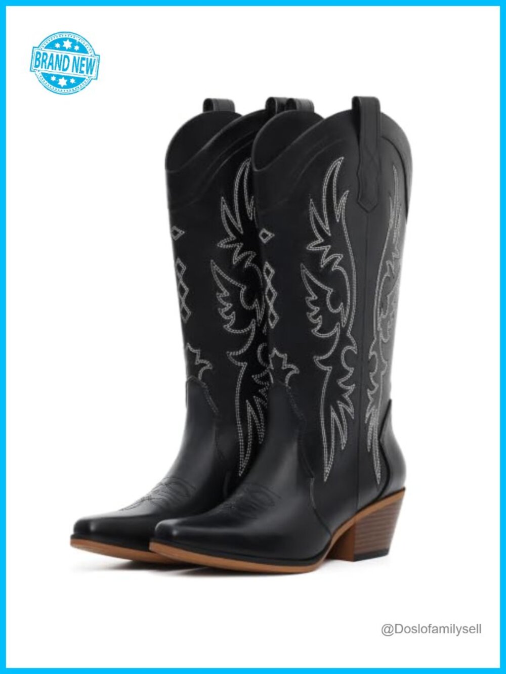 Snip Toe Mid Calf Cowboy Boots Faux Leather Western Women